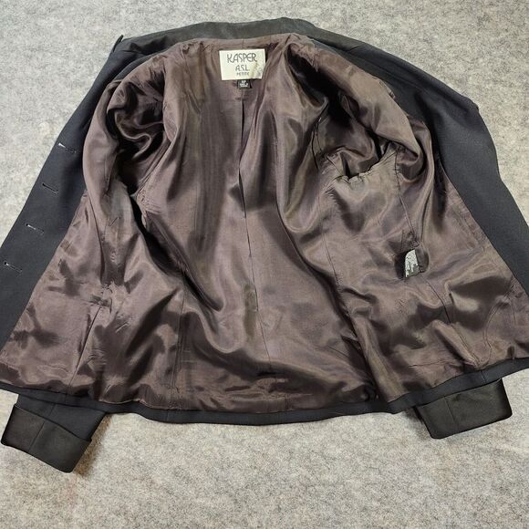 Kasper ASL Petite Blazer Women 6P Black Long Sleeve Fabric Button Career Vintage - Picture 8 of 11